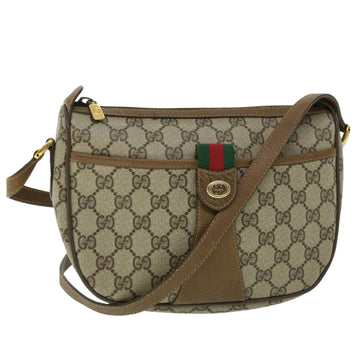 GUCCI GG Canvas Web Sherry Line Shoulder Bag PVC Leather Beige Green Auth yk8413