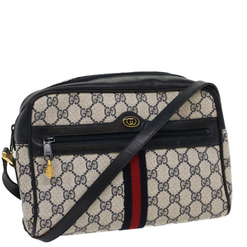 GUCCI GG Canvas Sherry Line Shoulder Bag Gray Red Navy 010.378 Auth yk8467