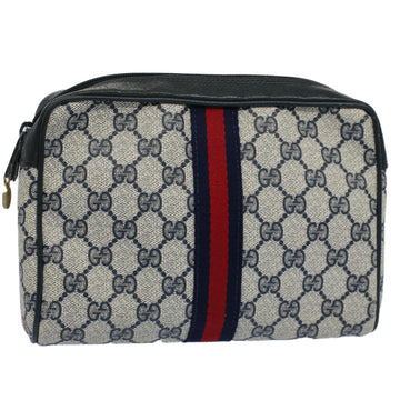 GUCCI GG Canvas Sherry Line Clutch Bag Red Navy gray 14.014.3553 Auth yk8501