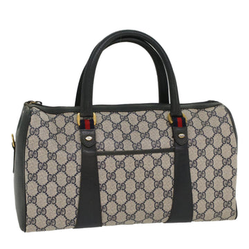 GUCCI GG Canvas Sherry Line Boston Bag PVC Leather Gray Red Navy Auth yk8527