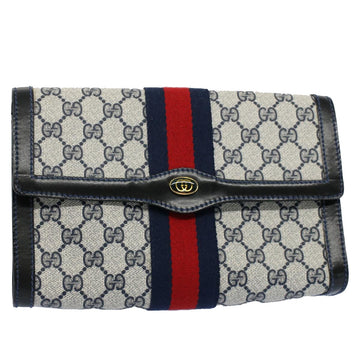 GUCCI GG Canvas Sherry Line Clutch Bag Red Navy gray 67.014.3087 Auth yk8536