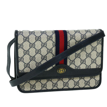 GUCCI GG Canvas Sherry Line Shoulder Bag PVC Leather Gray Red Navy Auth yk8588