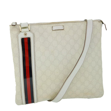 GUCCI GG Canvas Sherry Line Shoulder Bag White Red Navy 152608 Auth yk8621