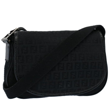 FENDI Zucchino Canvas Shoulder Bag Black Auth yk8645