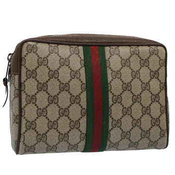 GUCCI GG Canvas Web Sherry Line Clutch Bag Beige Red 156 01 012 Auth yk8670