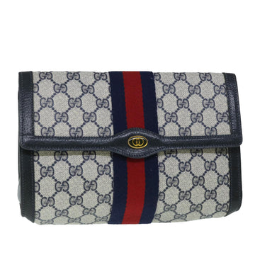GUCCI GG Canvas Sherry Line Clutch Bag Gray Red Navy 89 01 006 Auth yk8671
