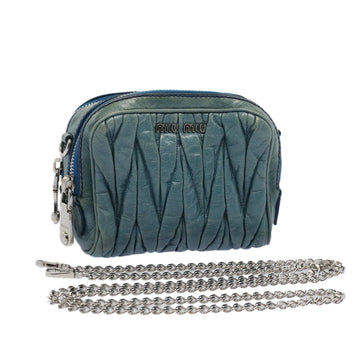 MIU MIU Materasse Chain Shoulder Bag Leather Blue Auth yk9498