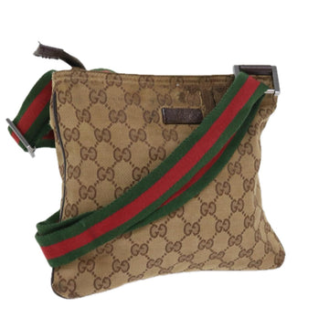 GUCCI GG Canvas Web Sherry Line Shoulder Bag Beige Red Green 146309 Auth yt985